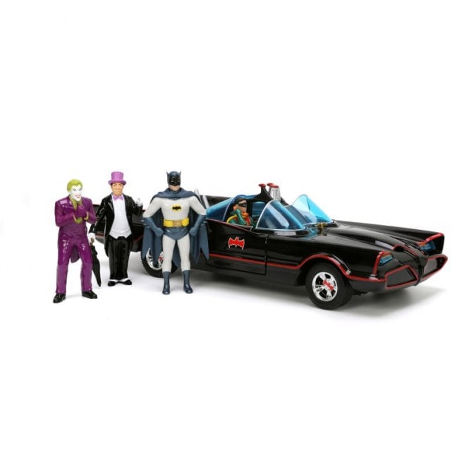 1:24 1966 Batman Batmobile Deluxe With Batman, Robin, Joker, Penguin Figure Model Car