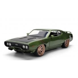 1:24 1972 Plymouth GTX Green Metallic with Matt Black Hood and Gold Stripes ' Bigtime Muscle ' Model Car