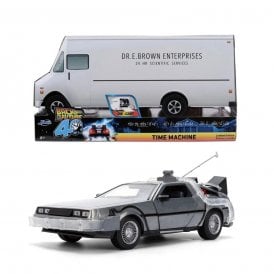 1:24 Back To The Future Time 40th Anniversary Machine with Dr E Brown Truck Packaging - Hollywood Rides Model Car 