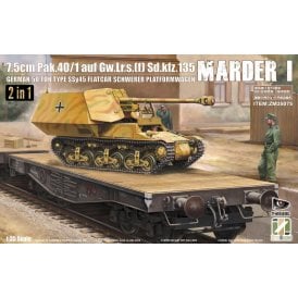 1:35 7.5cm Pak.40/1auf Gw.Lr.s.%5Bf%5D Sd.kfz.135 & German 50 TON Type SSy45 Flatcar Military Model Kit