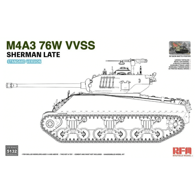 1:35 M4A3 76W VVSS Sherman late STANDARD VERSION Military Model Kit