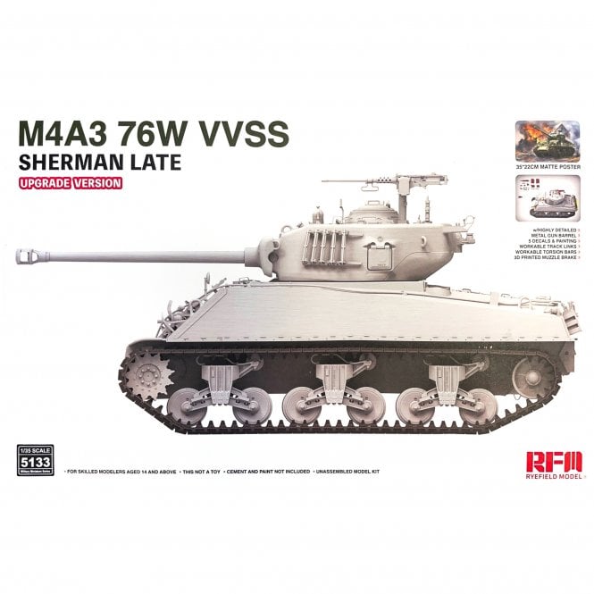 1:35 M4A3 76W VVSS Sherman late Upgrade Version Military Model Kit