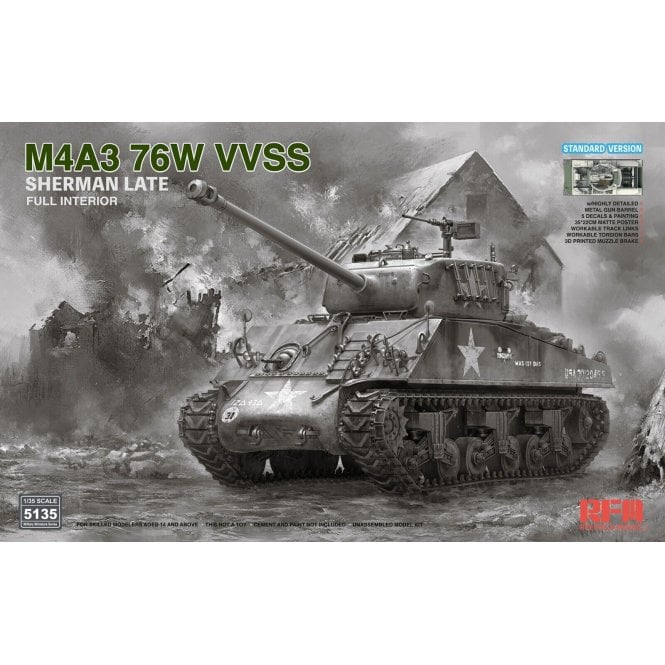 1:35 M4A3 76W VVSS Sherman late With Full Interior Standard Version Military Model Kit