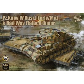 1:35 Panzer IV Ausf.J early/mid w/Ommr Flatbed railway Military Model Kit