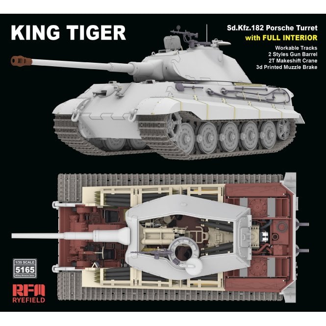 1:35 SD.KFZ.182 King Tiger Porsche Turret & 2T Makeshift Crane, Full Interior & Workable Tracks Military Model Kit