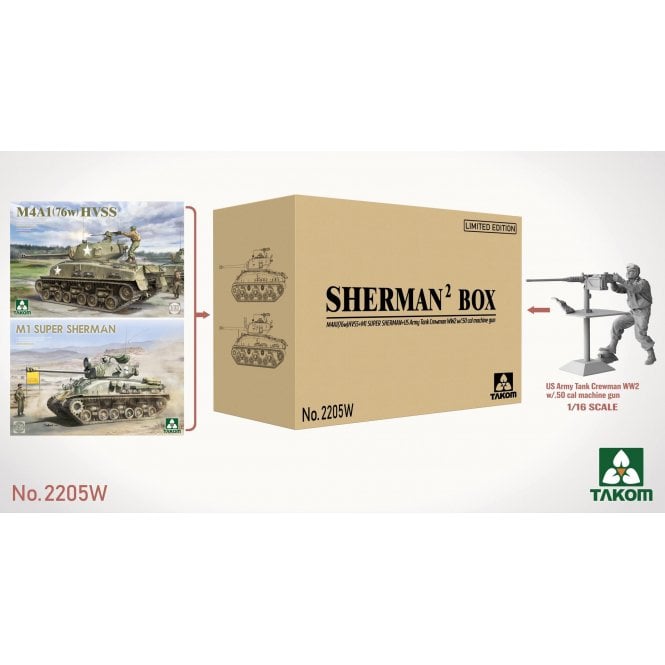 1:35 Sherman Box 2 kits & 1:16 US Army Tank Crewman figure Model Military Kit