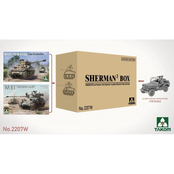 1:35 Sherman Box 2 kits & US Army 1/4 Ton Utility Truck Plus figure Model Military Kit