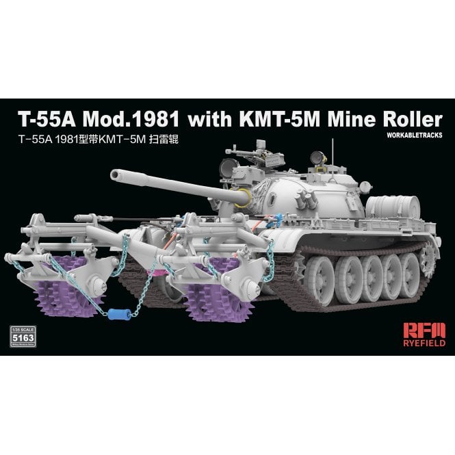 1:35 T-55A Model 1981 With KMT-5M Mine Roller Military Model Kit