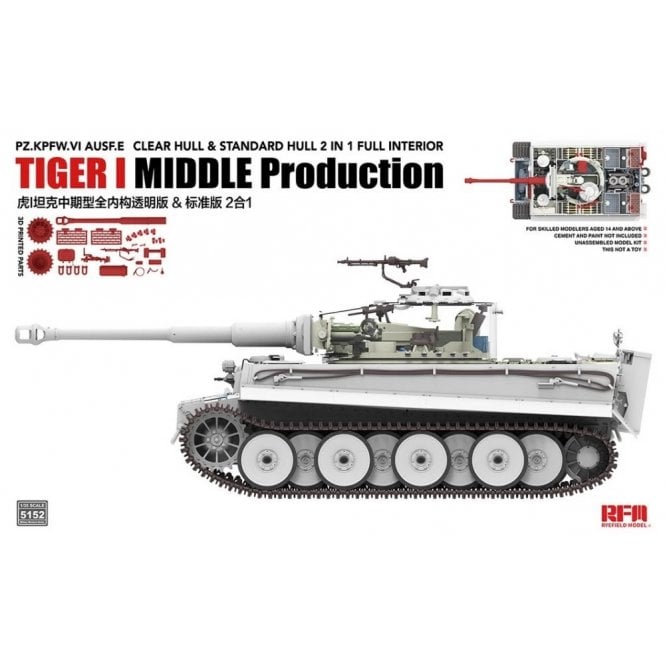 1:35 TIGER I MID. Prod. 2 in 1 With Clear Part, Full Interior & Workable Tracks Military Model Kit