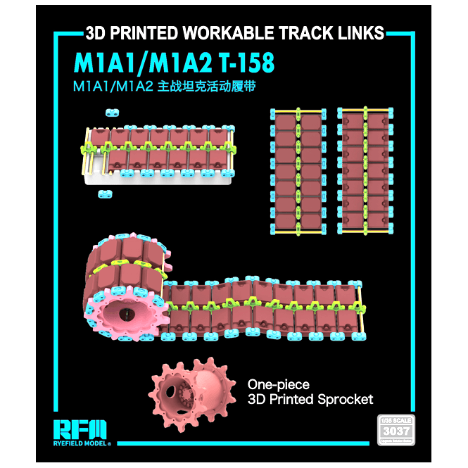 1:35 Upgrade Set for T-158 for M1A1/M1A2, Printed workable tracks with One-piece Sprocket Military Model Kit