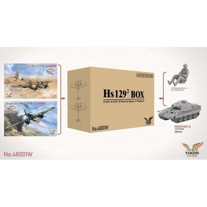 1:48 HS129 Big Box - Henschel Hs 129 B-2 & B-3, Panther A and 2 German pilots Model Aircraft Kit