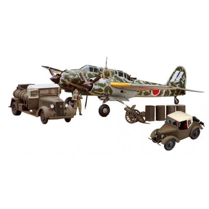 1:48 Kawasaki Ki45 Kai Koh TORYU [NICK] With Fuel Truck and Type 95 4WD Model Kit Set Model Kit - Limited Edition