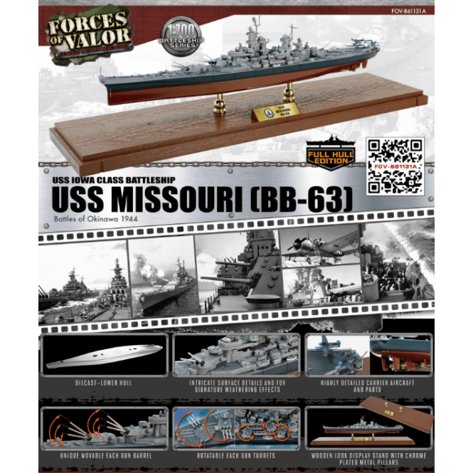 1:700 Iowa Class Battleship, USS Missouri (BB-63) Battle of Okinawa, 1944 (Full Hull Series) Model Ship