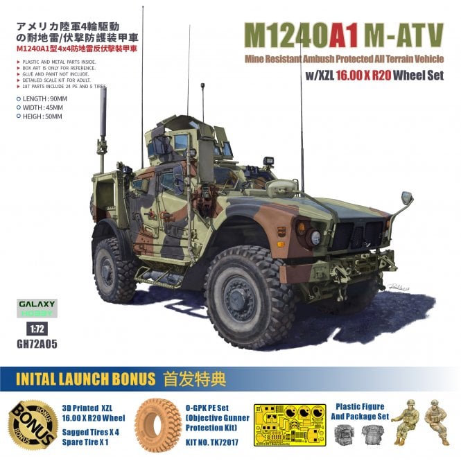 1:72 M1240A1 M-ATV MRAP With XZL 16.00 X R20 Wheel Set Special Edition Military Model Kit