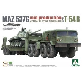 1:72 MAZ-537G (mid) + CHMZAP-5247G Semitrailer & T-54B Model Military Kit