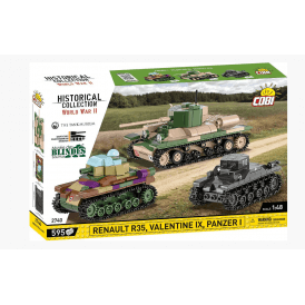 2740 1:48 Historical Collection World War II - Renault R35 - Valentine IX - Panzer I Military Construction Kit 595 Pieces