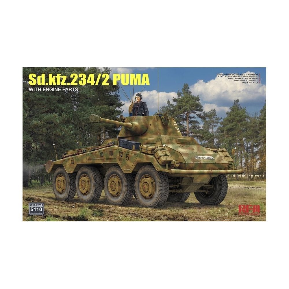 Rye Field Model 1:35 Sd.Kfz.234/2 PUMA W/Engine Parts Military Model Kit RM5110